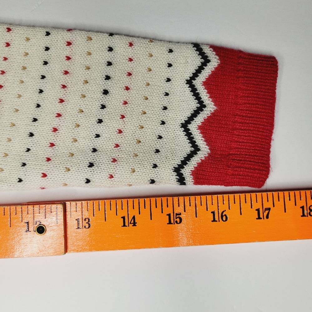 Talbots Diamond Fair Isle Nordic Sweater Fisherman Petite White Ivory Red Khaki - Picture 5 of 7